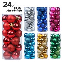 Boules de Noël en gros, haute qualité, 24 pièces, écologiques, incassables, à suspendre, pour extérieur, boules circulaires en plastique scintillant pour arbre, 6 couleurs, décorations de Noël