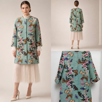 Jaket Panjang Jacquard Sederhana Wanita Warna Ivory Berhias Manik-Manik Motif Bunga Tropis Kupu-Kupu Kancing Tersembunyi Pakaian Acara Timur Tengah Lebaran