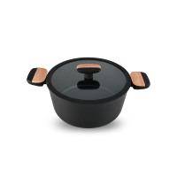 Marmite en aluminium forgé avec revêtement antiadhésif, couvercle en verre, compatible gaz et induction