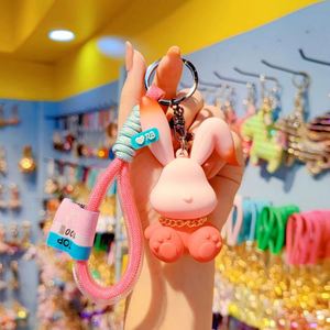 Wholesale Cartoon 3D PVC Rabbit Keychain Changing Color Couple Rabbit Doll Key Chain Car <b>Keyring</b> Small Gift Resin Bunny Keychain - Product Image 4