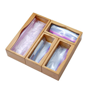 Wholesale Kitchen Drawer Bamboo Food Bag Dispenser Glad Gallon Quart Sandwich Ziplock Bag Storage Organizer