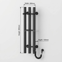 Sèche-serviettes électrique vertical compact 800 mm, design moderne noir mat, barre chauffante en fibre de carbone avec contrôle de température réglable