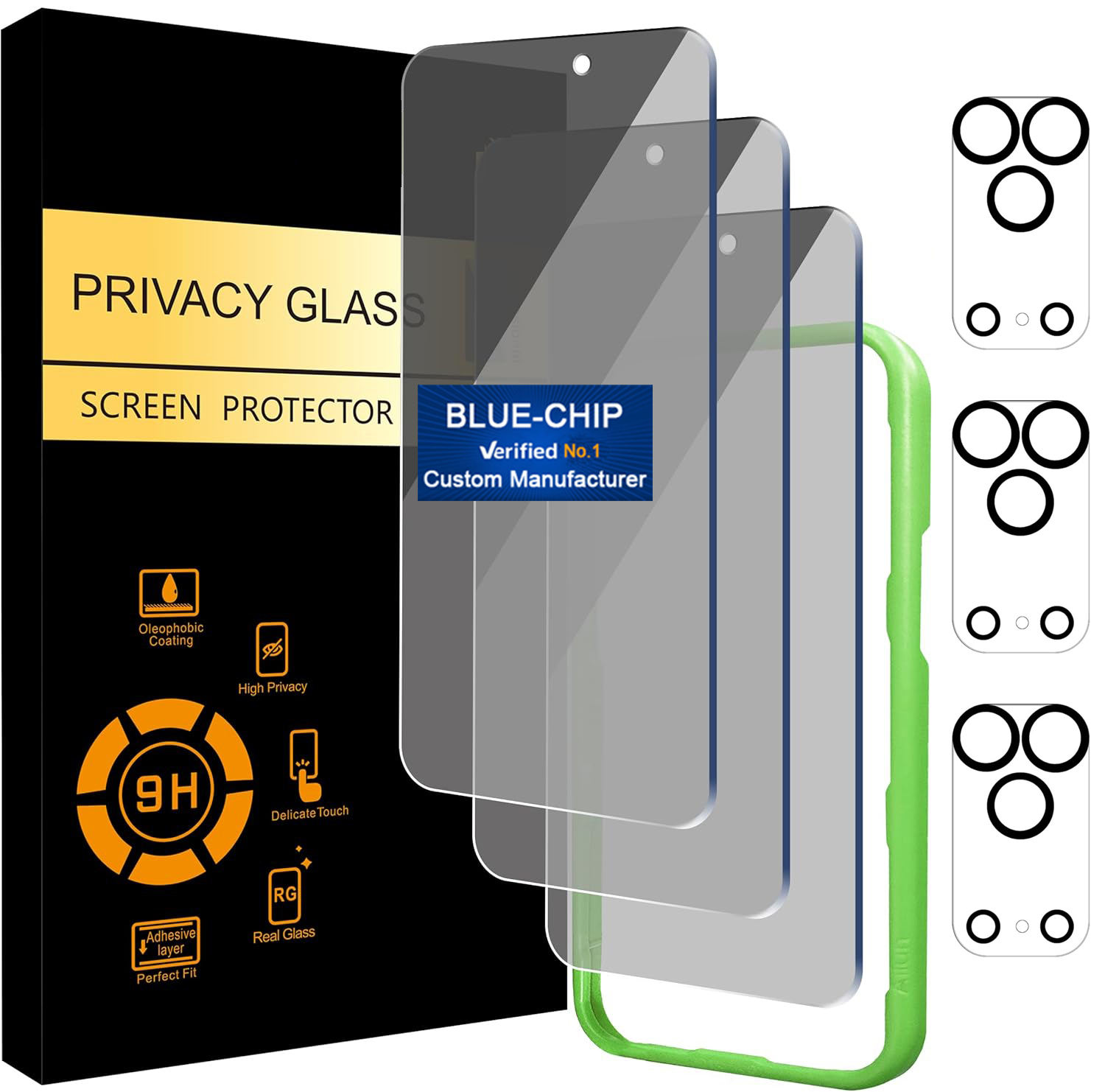 Ensemble de 3+3 films de confidentialité pour vitres avec cadre d'installation
