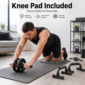Kit de Rodillo Abdominal de Doble Rueda con Agarre de Espuma, Rodillera y Barras para Flexiones, Set de Rodillo Abdominal para Gimnasio en Casa - Product Image 3