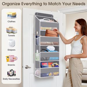 Over The Door Organizer 10 Compartment Hanging <b>Storage</b> With Clear Window For Clothing Towels Diapers Minimalist Design - Product Image 6