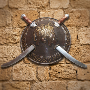 Oferta Especial: Set de Reloj Decorativo de Pared de Metal de Latón Chapado en Oro Pulido con Diseño de Espadas y Escudos de Feng Shui, Troquelado, para el Hogar - Product Image 3