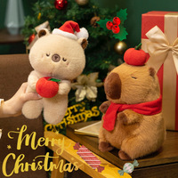 Adorable Peluche Capybara de Noël, Poupée Créative avec Chapeau de Père Noël, Ours Réconfortant en Coton PP, Décoration de Noël Transfrontalière pour Bébé