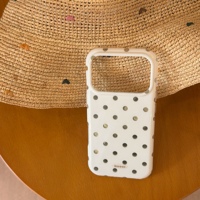 Casing HP IMD Round Edge Cream White Base Green Polka Dot Anti-jatuh untuk iPhone 18 Pro Max 14 15 16 17