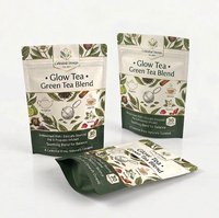 Sachets d'emballage personnalisés imprimés, réutilisables, biodégradables, résistants à l'humidité, pour café en poudre, herbes et thé vert, en aluminium, à fond plat