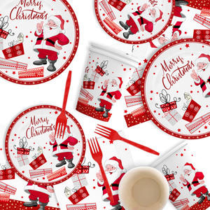 Juego de Platos de Papel Navideños DAMAI, Diseño de Papá Noel y Muñeco de Nieve, Vajilla Desechable con Plato de 7 Pulgadas, Platos de 9 Pulgadas, Servilletas, Vasos y Tenedores - Product Image 1