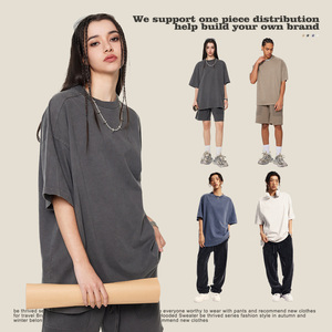 Nouveau T-shirt Unisexe Oversize Uni 100% Coton 305g pour Homme et Femme, Modèle Couple, Effet Délavé Vieilli, Manches Courtes 2026 - Product Image 2