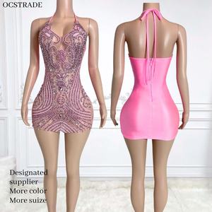 Ocstrade Corsage Scintillant Applique Rose Strass Robe De Fête D'anniversaire Halter Cou Hors Épaule Robes Élégantes Femmes Soirée - Product Image 1