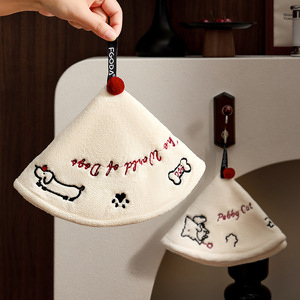Serviette à main suspendable en polaire corail, motif chat et chien mignons, super absorbante, séchage rapide, pour la cuisine et la salle de bain - Product Image 1