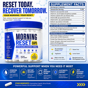 Cápsulas Morning Reset <span class=keywords><strong>para</strong></span> la Recuperación Después del Alcohol con DHM, N-Acetilcisteína, Nopal, <span class=keywords><strong>Complejo</strong></span> <span class=keywords><strong>B</strong></span> y Electrolitos - Product Image 5