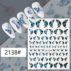 Lucido blu grande farfalla 3D Glitter donne unghie fai da te Nail Art adesivi decalcomania