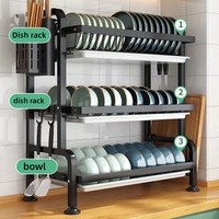 Rak pengering piring logam terlaris rak penyimpanan peralatan makan rak piring Organizer kabinet konter peralatan dapur rumah