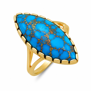 Bague en argent sterling 925 plaqué or, turquoise bleue en forme de poire, sertie de griffes, pour femme - Cadeau de luxe pour fête ou mariage - Product Image 2