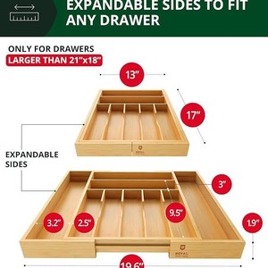 Organizador de cajones de bambú Royal Craft Wood, se extiende de 13 a 19.6 pulgadas para almacenamiento en la cocina - Product Image 2
