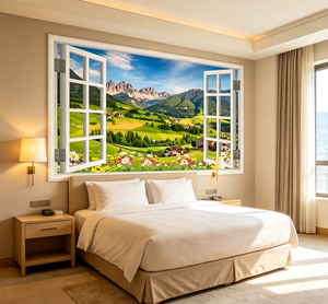 Papier peint mural 3D personnalisé, paysage de montagne et de vallée, fausse fenêtre, nature, herbe verte, fleurs, pour bureau, <span class=keywords><strong>salon</strong></span>, décoration murale de la maison - Product Image 2