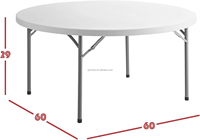 Table ronde pliante en plastique HDPE pour 10 personnes, 8 pieds, blanche, 60 pouces, pliable en deux, pour jardin, salle à manger, banquet