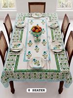 Nappe de table moderne à motifs floraux en coton 100% imprimée à la main avec serviettes pour 8 personnes