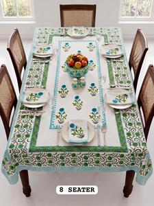 Nappe de table moderne à motifs floraux en coton 100% imprimée à la main avec serviettes pour 8 personnes - Product Image 4