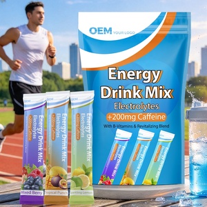 ผงเครื่องดื่มชูกำลังแบบขายส่ง OEM 40 ซอง อิเล็กโทรไลต์ 200 มก. คาเฟอีน พร้อมวิตามินบีและส่วนผสมเพิ่มความสดชื่นสำหรับผู้ใหญ่ - Product Image 1