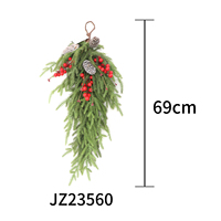 Bunga & tanaman yang diawetkan dinding Cedar buah merah pinus Hoop dekorasi pintu renda Natal kustom profesional 69cm