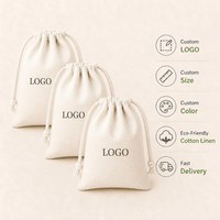 Pochette en coton et lin crème avec cordon tressé, logo personnalisé, taille et couleur au choix, emballage cadeau pour bijoux, sac en coton en gros
