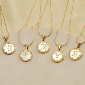 High Quality 18k Gold Plated A-Z Alphabet Shell Stainless Steel Round Pendant Necklace - Product Image 3