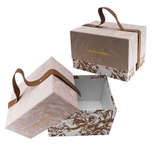 Luxus starre Hochzeits bevorzugung Geschenk box Samt quadratische Handtasche Form Geschenk papier Verpackungs box mit Griff