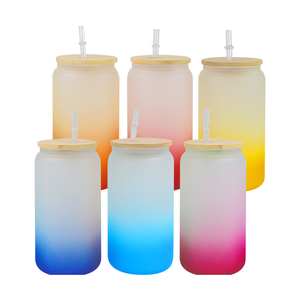 US CN Warehouse in stock 16oz 25oz clear frosted ombre sublimation blanks glass mason jar glass tumbler with lid and plastic str