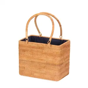 Tas rotan Indonesia, tas seni Wanita Kasual, tas anyaman Retro, keranjang anyaman, tas rotan