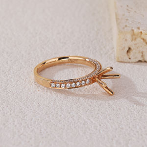 Bague de fiançailles semi-montée en or rose 18 carats haut de gamme, perle d'eau douce, diamant naturel sur mesure, style classique, fête de mariage - Product Image 5