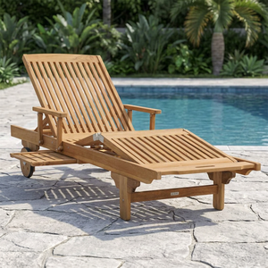 Chaise longue de piscine d'extérieur en teck, réglable, confortable, durable, écologique, moderne et luxueuse, avec pieds cabriole portables - Product Image 3
