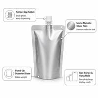 Pochette à bec verseur personnalisée en aluminium argenté métallisé vierge avec bouchon à vis, anti-fuite, pour emballage liquide, vente en gros