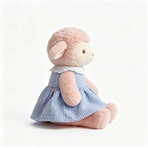 Niedliches Lamm-Schaf Plüschtier mit Spitzenkragen und Blauem Gingham-Kleid, Weiches Kuscheliges Tier-Plüschspielzeug - Product Image 4