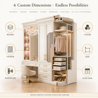 Armoire dressing en bois massif blanc crème de style européen avec coiffeuse, mobilier d'intérieur de villa moderne et luxueux