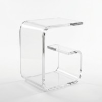 Table d'appoint d'angle en acrylique transparent de luxe style Art Déco en forme de G |   Table de chevet transparente écologique de 5 mm d'épaisseur, facile à assembler pour