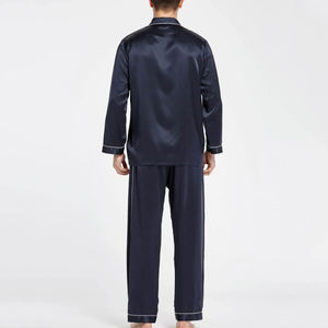 ชุดนอนผ้าไหมสำหรับผู้ชายชุดนอนแขนยาวมีกระดุมสองแถวแบบหรูหรา - Product Image 4