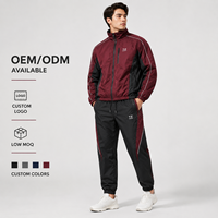 Survêtement Homme Personnalisé avec Logo OEM, Veste Zippée Bordeaux et Noir, Pantalon Jogger Colorblock avec Passepoil Blanc – Fournisseur en Gros pour Marques