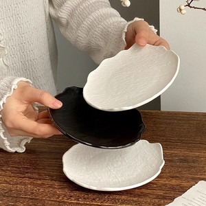 Aesthetic Stone Texture Dessert <b>Plate</b> Creative Irregular Plastic Cake <b>Plate</b> <b>Black</b> White for Restaurant Cafe Afternoon Tea - Product Image 6