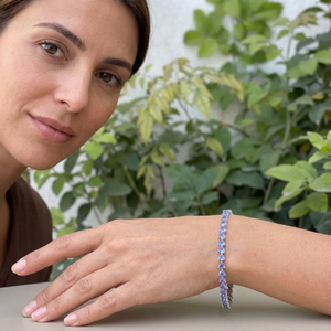 Vintage Natural Trillion Cut <b>Tanzanite</b> Tennis <b>Bracelet</b> Rhodium Plated 925 Sterling Silver Women's Gift Fine Jewelry - Product Image 1