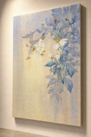 Tableau mural botanique à l'huile, peinture sur toile de fleurs blanches, cadre fait main, support en bois, décoration pour salon et chambre à coucher