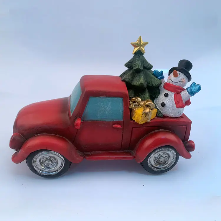 Caja de regalo de resina iluminada a mano con batería, muñeco de nieve, árbol, tren, camión, coche, ornamento, decoración de Navidad
