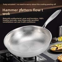 Poêle à frire en titane pur à motif écaille de poisson, fond plat, sans revêtement, faible émission de fumée, compatible induction, avec couvercle en verre