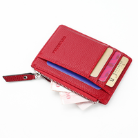 Dompet pendek kulit PU pria wanita, dompet kecil ritsleting saku koin ramping Mini Ultra tipis pemegang kartu Bank
