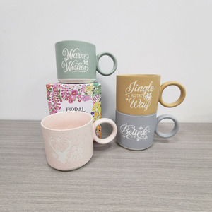 Stackable Macaron Ceramic Coffee <b>Cups</b> Solid Color With Handle <b>Set</b> For Presents - Product Image 2