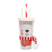 Gobelet en plastique à double paroi pour Noël avec couvercle et paille, motif Père Noël, renne, renard, et écharpe tricotée, vente en gros