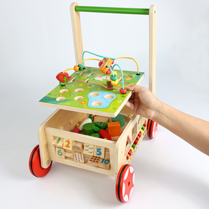 Cube d'activités en bois 9-en-1 pour tout-petits de 1 an et plus, <span class=keywords><strong>chariot</strong></span> d'activités avec blocs, trotteur en bois pour bébé avec labyrinthe de perles - Product Image 5